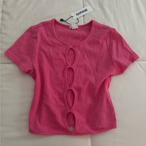 Garage Hot Pink Ribbed Cut-Out Crop Top